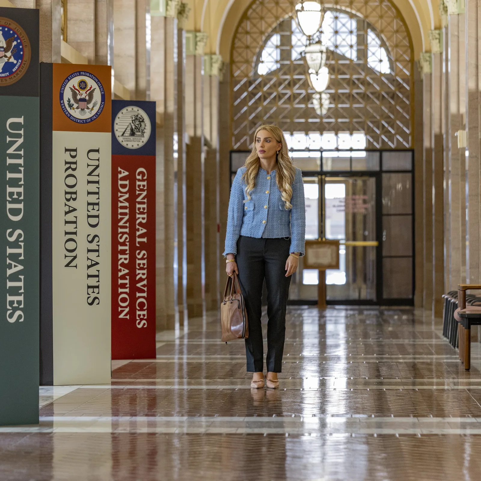 Attorney Alexa Smart in the corridor of the federal courthouse in Oklahoma City
